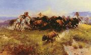Charles M Russell The Buffalo Hunt USA oil painting artist